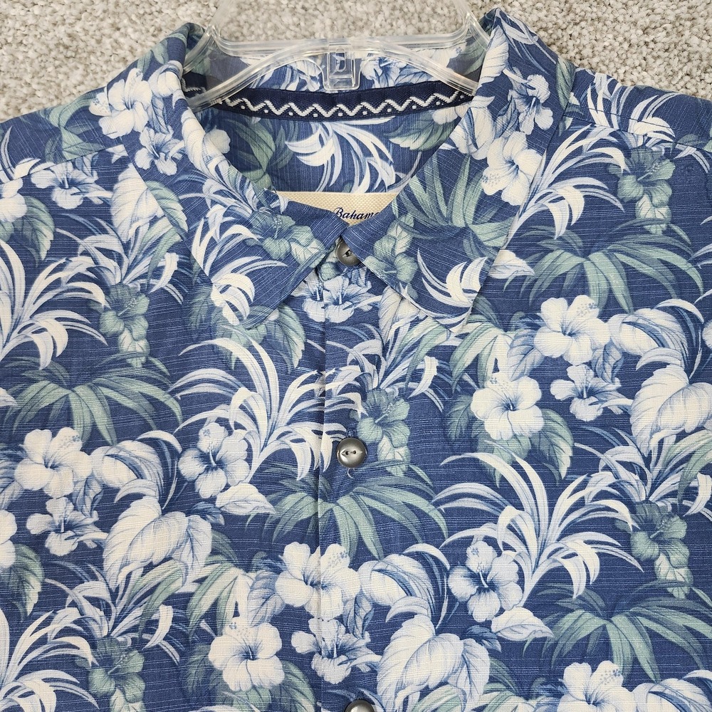 Tommy Bahama Shirt Mens Large Blue Floral Hawaiian Silk Button Up Camp Casual